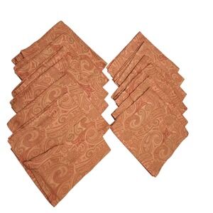 Xochi Cloth Napkins Set of 12 Orange Paisley Cotton Table Decor Dining Jacquard